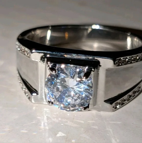 Men's Wedding Ring 14K White Gold Plated Round Cut Simulated Diamond Sz12